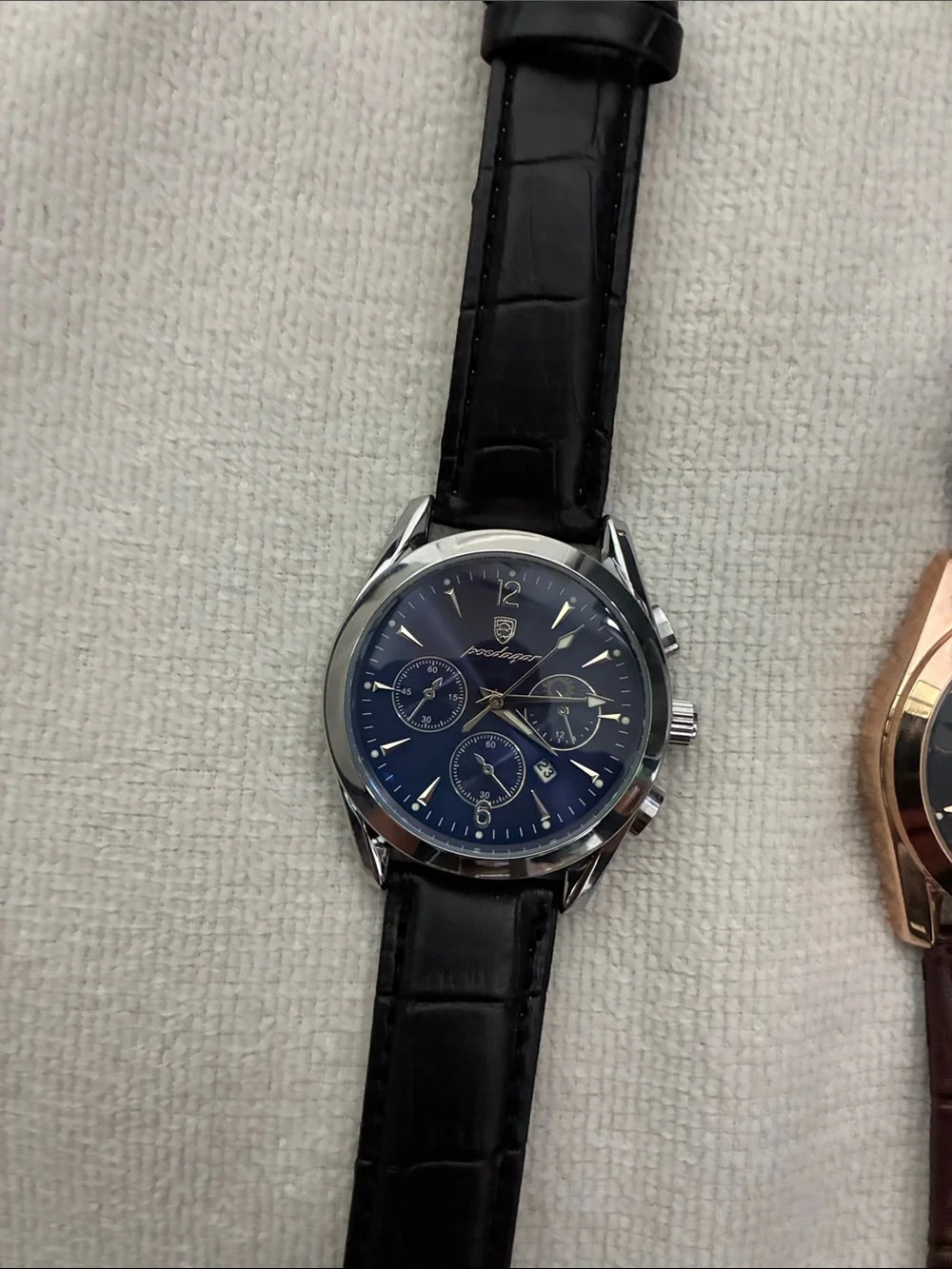Poedagar Classic Leather Strap Watches- Black/Blue and Brown/Copper. Set of 2
